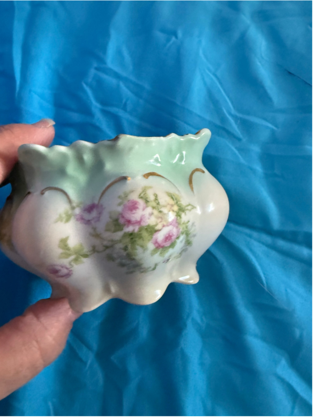 Vintage M.Z. Austria Porcelain Floral Decor Bowl, White and Green, One Size